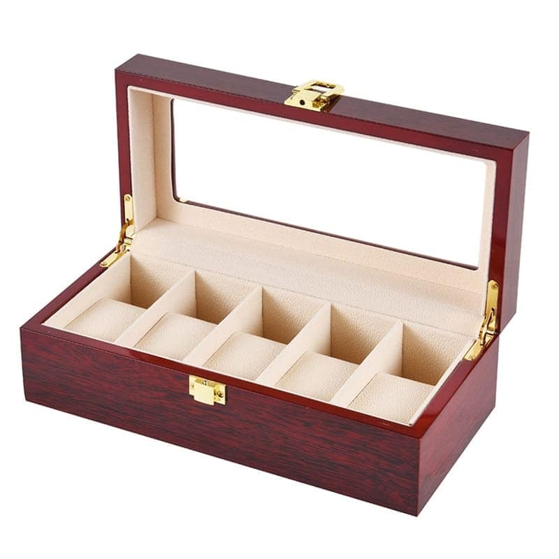 Boite A Montre Bois Rouge 5 Emplacements – Le Rubra