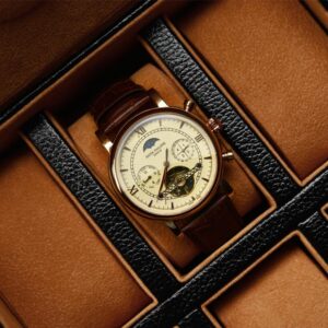 Étui Montre Cuir – Élégance Noir & Caramel