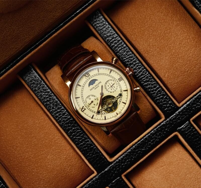 Étui Montre Cuir – Élégance Noir & Caramel